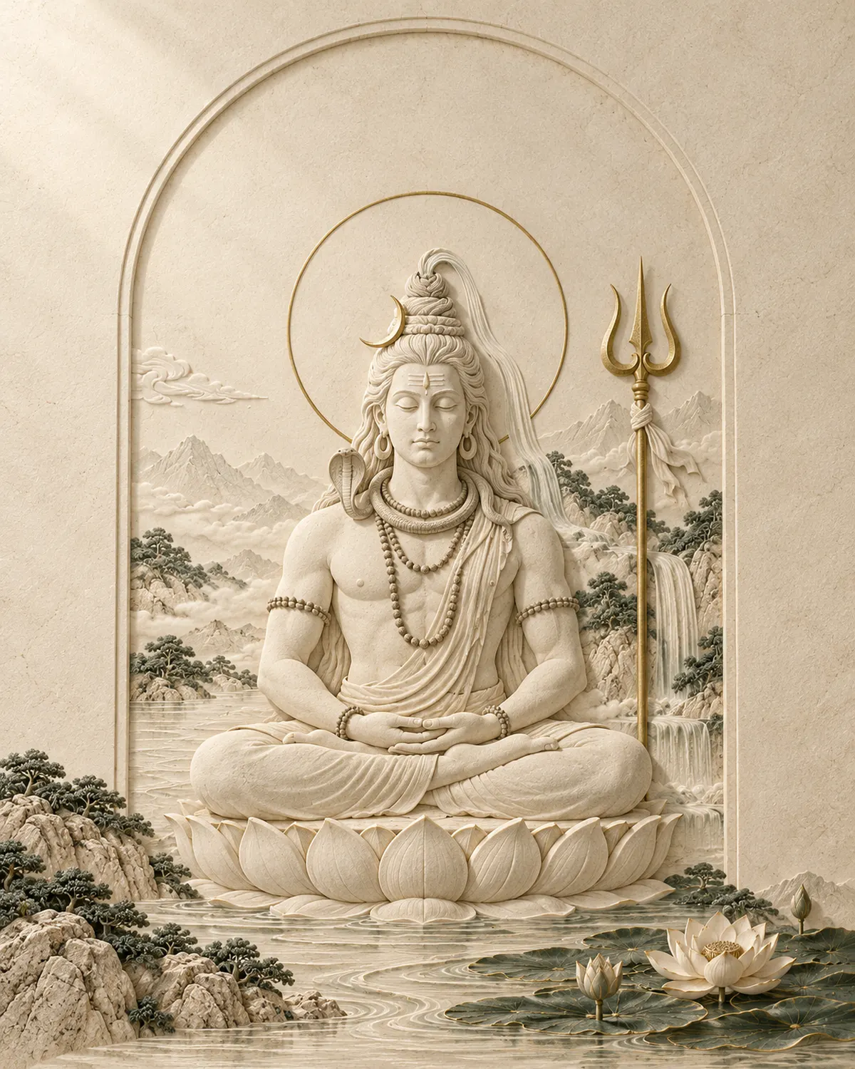Carved stone Shiva in meditation