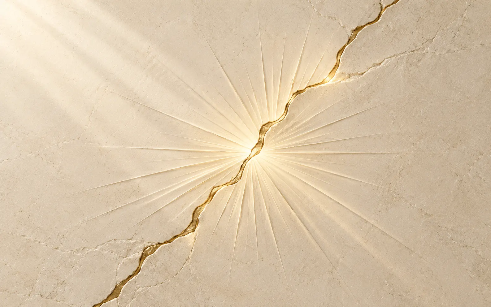 Carved stone with a golden crack and light pouring through