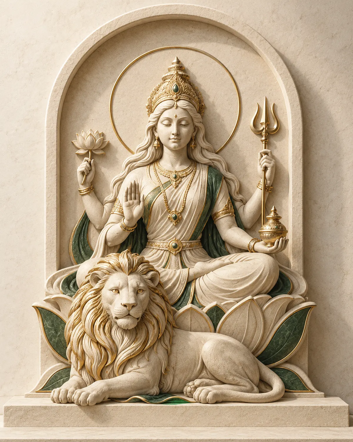 Carved stone Mata Durga in meditation